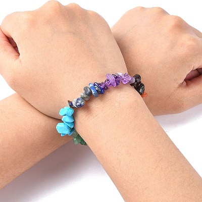 Chakra Gemstone Stretch Bracelets X-BJEW-JB02288-02-1