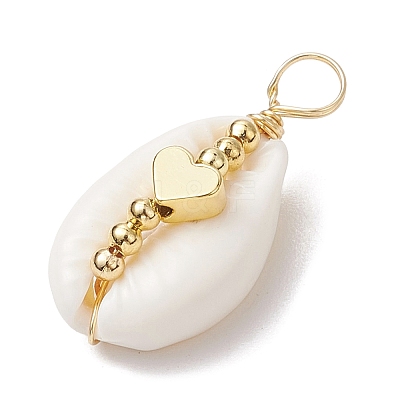 Natural Cowrie Shell Copper Wire Wrapped Pendants PALLOY-JF02932-02-1