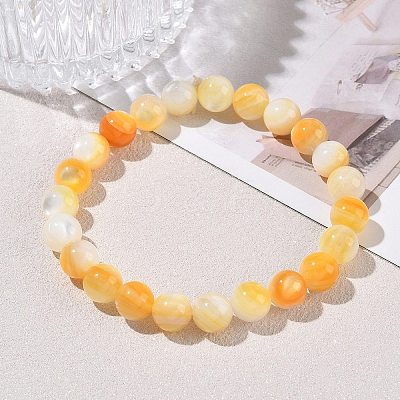 7MM Natural Yellow Shell Round Beaded Stretch Bracelets SH-CBACA76-18C-1