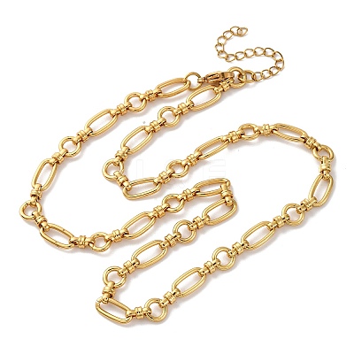 Ion Plating(IP) 304 Stainless Steel Oval & Ring Link Chain Necklaces for Women NJEW-D056-02G-1
