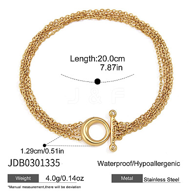 304 Stainless Steel Pave Clear Cubic Zirconia Multi-strand Cable Chain Bracelets with OT Clasps for Women WG78484-01-1