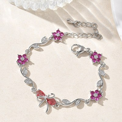 Brass Micro Pave Cubic Zirconia Link Chain Bracelets for Women BJEW-C156-04E-03P-1