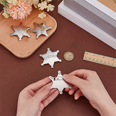 4Pcs Alloy Star with Word Sheriff Brooch Pin for Costume Accessories JEWB-FG0001-52A-1