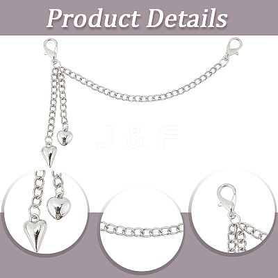 2Pcs Alloy Curb Chain & Heart Boot Strap Chains FIND-CP0003-35-1