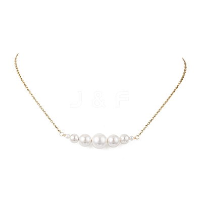 Shell Pearl Graduated Round Beaded Pendant 304 Stainless Steel Cable Chain Necklaces for Women NJEW-JN05748-1