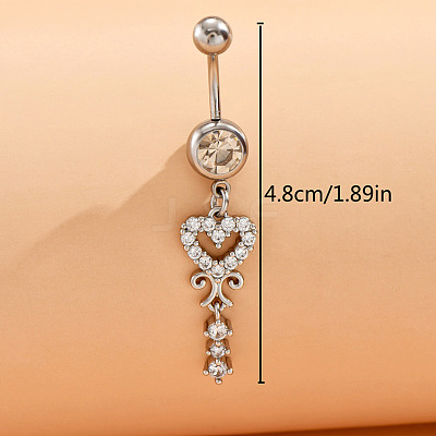 Brass Clear Cubic Zirconia Heart Dangle Belly Rings WG0D96C-01-1
