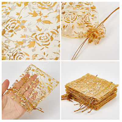100Pcs Rose Printed Organza Bags OP-SP0001-06B-1