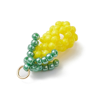 Glass Seed Beaded 3D Eggplant Pendants PALLOY-MZ00942-02-1