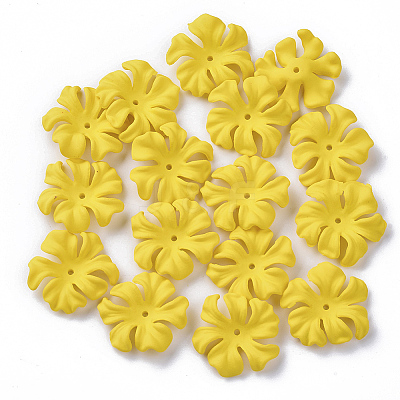 6-Petal Spray Painted Acrylic Bead Caps MACR-N007-02D-1