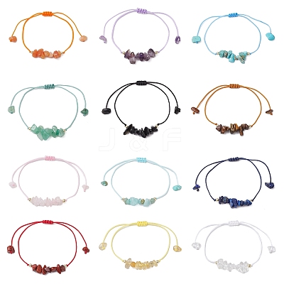 12Pcs 12 Styles Chips Natural & Synthetic Mixed Gemstone Braided Bead Bracelets Sets BJEW-JB11048-1
