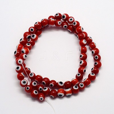 Handmade Evil Eye Lampwork Round Bead Strands X-LAMP-L055-6mm-10-1