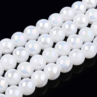 Electroplate Imitation Jade Glass Beads Strands GLAA-T032-J8mm-AB01-1