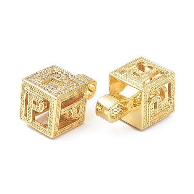 Alphabet Brass Micro Pave Clear Cubic Zirconia Pendants ZIRC-O045-01G-P-1