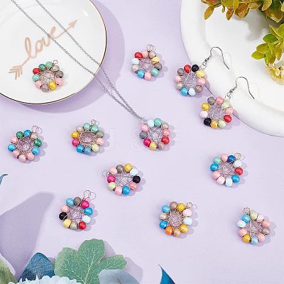 12Pcs 6 Styles Natural Wood Round Beads Pendants WOOD-HY0001-03-1