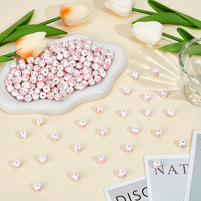 200Pcs Floral Printed Porcelain Beads PORC-ME0001-09-1