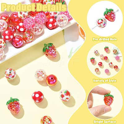 45Pcs 9 Styles Plastic Round Bead & Acrylic Beads Strawberry Kits MACR-CJ0002-46-1