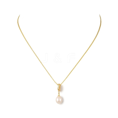 Natural Cultured Freshwater Pearl Rice Pendant Brass Cable Chain Necklaces for Women NJEW-JN06099-1