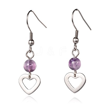Heart Natural Amethyst Dangle Earrings EJEW-JE01884-03-1