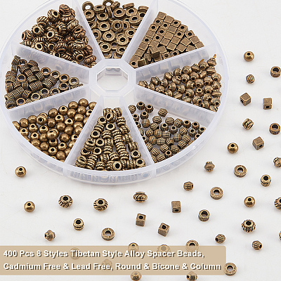 400Pcs 8 Styles Tibetan Style Alloy Spacer Beads FIND-NB0003-35-1