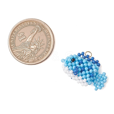 Glass Seed Beaded Fish Pendants PALLOY-MZ01234-02-1