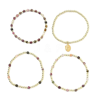 4Pcs 4 Styles Adjustable Natural Tourmalinated Quartz & Synthetic Hematite Bead Bracelets BJEW-JB14151-01-1