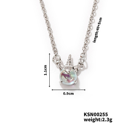 Minimalist Unicorn Brass Glass Pendant Necklaces for Women FA4021-1