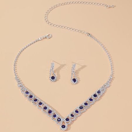 Teardrop Alloy Rhinestone Pendant Necklaces & Stud Earrings Sets FS-WG31B3E-03-1