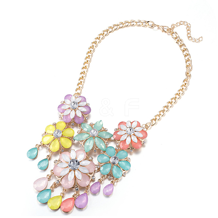 Fashion Women Jewelry Zinc Alloy Glass Flower Bib Statement Choker Collar Necklaces NJEW-BB15068-C-1