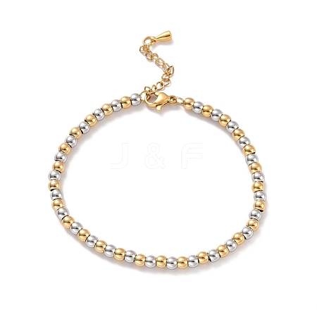 Vacuum Plating 201 Stainless Steel Round Beaded Bracelet for Women STAS-D179-03GP-02-1