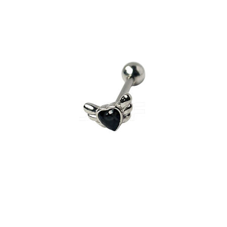 Angel Wing Heart 316L Surgical Stainless Steel Pave Cubic Zirconia Tongue Rings FS-WG901EE-10-1