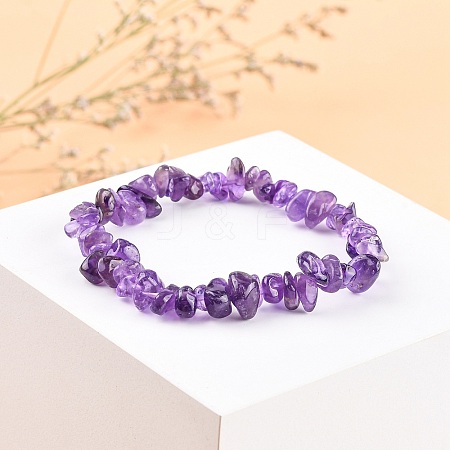 Amethyst Chips Stretch Bracelets BJEW-JB01308-03-1