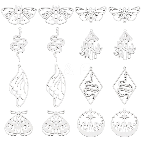 SUNNYCLUE 16Pcs 8 Style 201 Stainless Steel Pendants STAS-SC0003-90-1