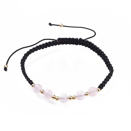 Adjustable Natural Rose Quartz Braided Bead Bracelets BJEW-JB04599-02-1