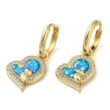 Heart with Owl Rack Plating Brass Micro Pave Cubic Zirconia Hoop Earrings EJEW-P277-05G-1