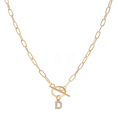 1Pc 304 Stainless Steel Chain & Brass Micro Pave Cubic Zirconia Letter Pendant Necklaces NJEW-LP0001-36D-G-1