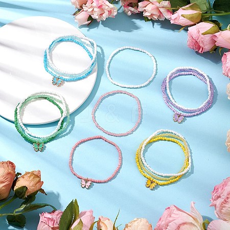 3Pcs Glass Seed Beaded Stretch Bracelets for Women BJEW-JB11437-1