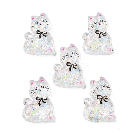 Transparent Resin Bowknot Kitten Decoden Cabochons RESI-M045-07D-1