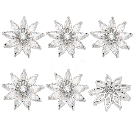 6Pcs 1-Hole Alloy Micro Pave Clear Cubic Zirconia Shank Buttons BUTT-FG0001-27-1