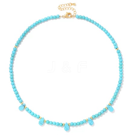 Adjustable 4MM Round and Teeardrop Synthetic Turquoise Beaded Necklace for Women Elegant Casual Jewelry Gift YO7964-2-1