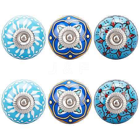 AHANDMAKER 6Pcs 3 Styles Printing Porcelain Drawer Knobs FIND-GA0001-29D-1