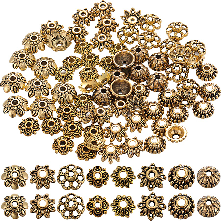 240Pcs 8 Styles Tibetan Style Alloy Flower Beads Caps FIND-SP0001-64-1