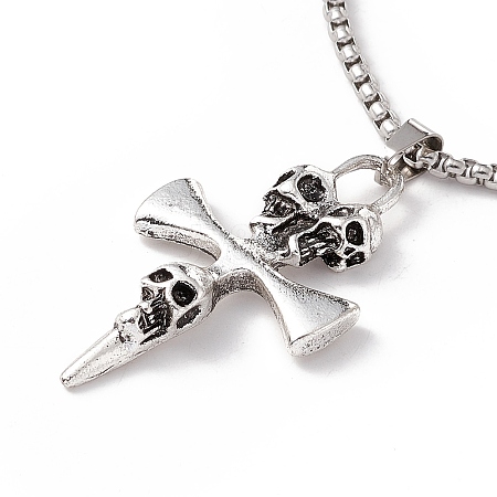 Alloy Skull Cross Pendant Necklace with 304 Stainless Steel Box Chains NJEW-C007-06AS-1