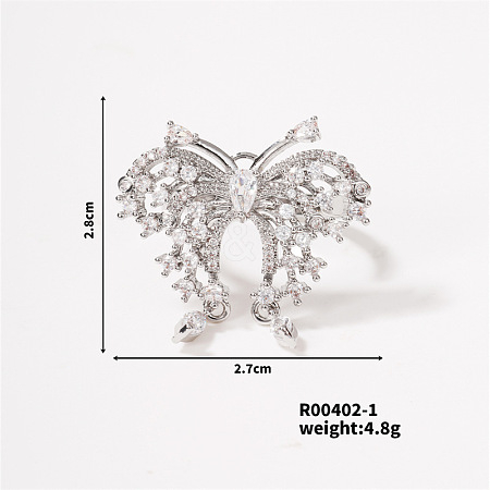 Butterfly Brass Micro Pave Cubic Zirconia Open Cuff Ring for Women BS0531-1-1