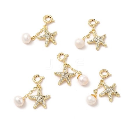 Natural Pearl Spring Ring Clasp Charms KK-I697-06G-1