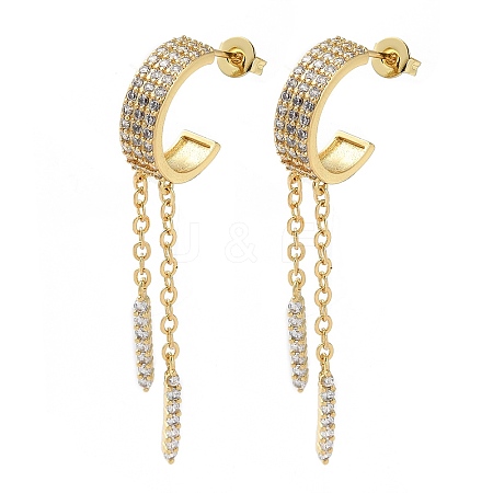 Brass Micro Pave Clear Cubic Zirconia Stud Earrings EJEW-A045-01G-1