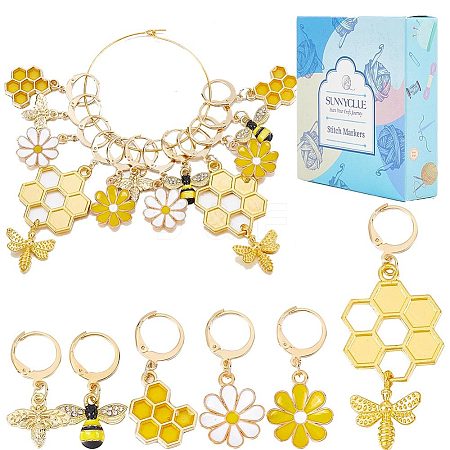 SUNNYCLUE Bee & Flower Locking Stitch Markers HJEW-SC0001-34-1