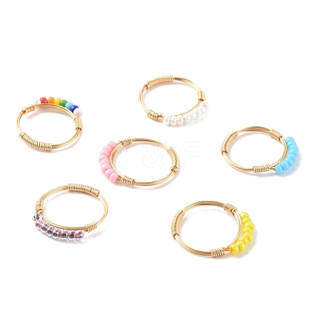 Adjustable Glass Seed Beads Finger Rings RJEW-JR00350-1