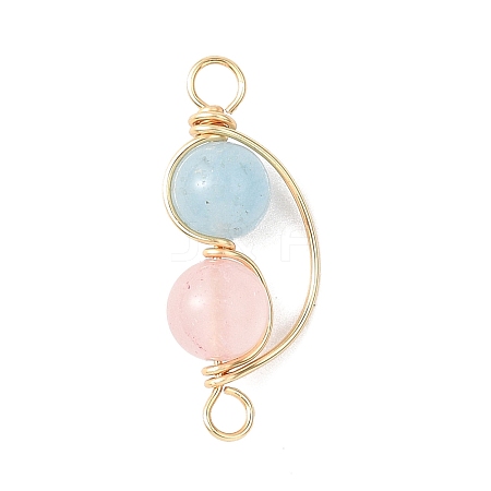 Copper Wire Wrapped Natural Rose Quartz & Dyed Blue Quartz Round Beded Links Connector Charms PALLOY-JF04678-01-1