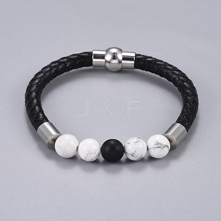 Woman's Braided Leather Cord Bracelets BJEW-JB04253-01-1