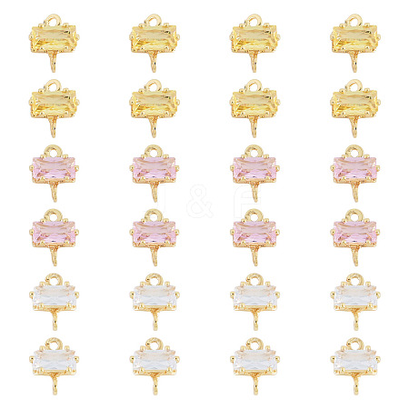 24Pcs 3 Colors Brass Pave Cubic Zirconia Rectangle Connector Charms KK-TA0009-18-1